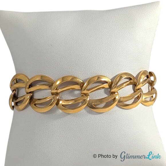 Vintage 90s Napier Geometric Open Work Curb Link Gold Tone Bracelet - Picture 1 of 12